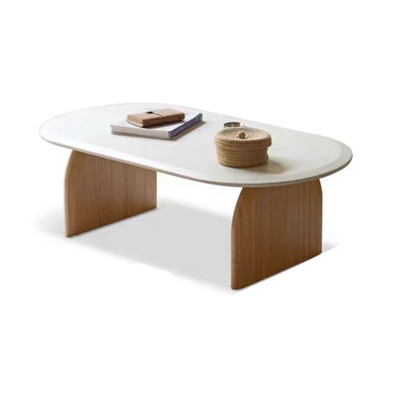 Modern 2 Legs Wooden Coffee Table Oval White Top Cocktail Table