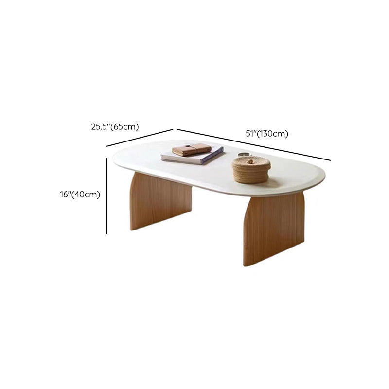 Modern 2 Legs Wooden Coffee Table Oval White Top Cocktail Table