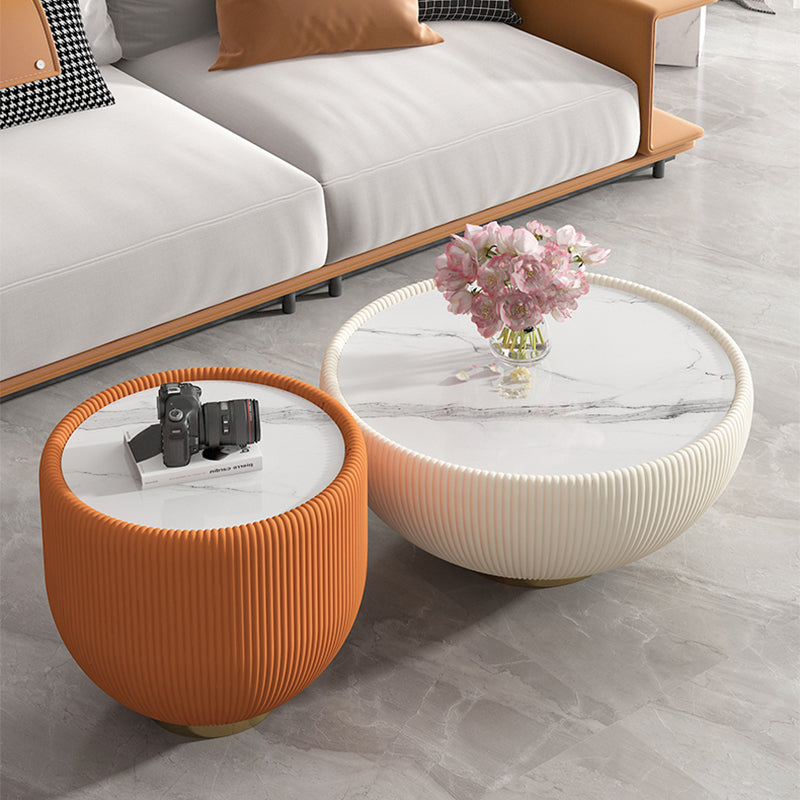 Glam Cocktail Table White Round Pedestal Coffee Cocktail Table