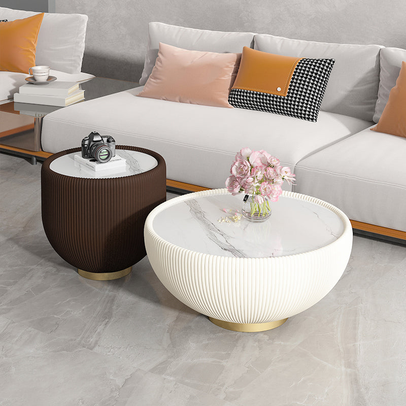 Glam Cocktail Table White Round Pedestal Coffee Cocktail Table