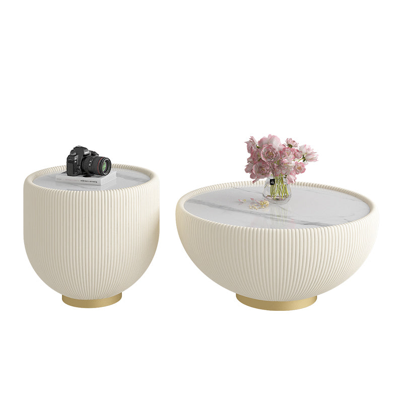 Glam Cocktail Table White Round Pedestal Coffee Cocktail Table