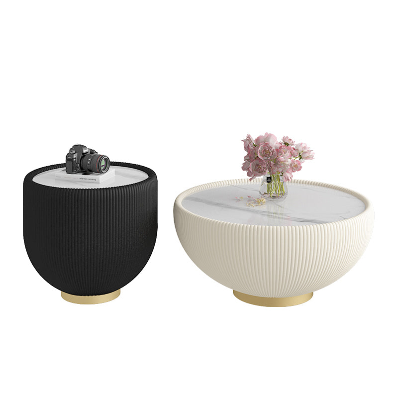 Glam Cocktail Table White Round Pedestal Coffee Cocktail Table