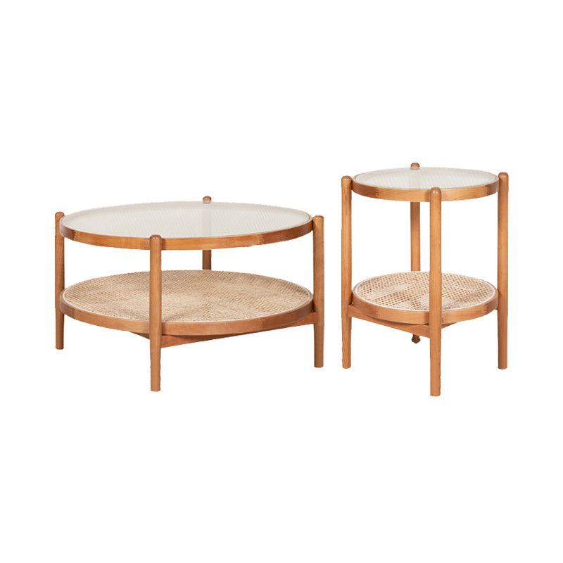 Tropical Cocktail Table Solid Wood Storage Round Coffee Cocktail Table