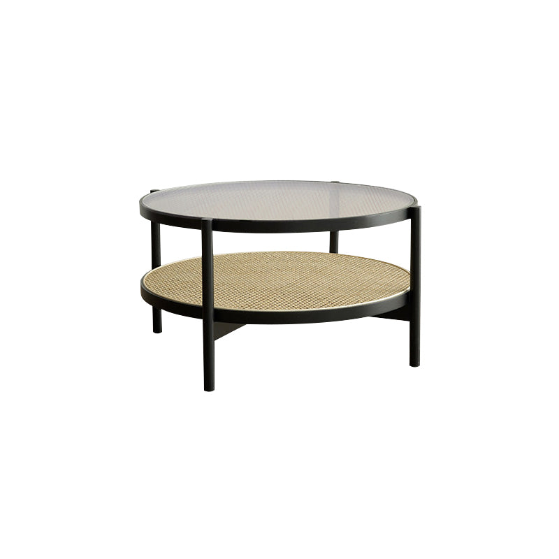 Tropical Cocktail Table Solid Wood Storage Round Coffee Cocktail Table