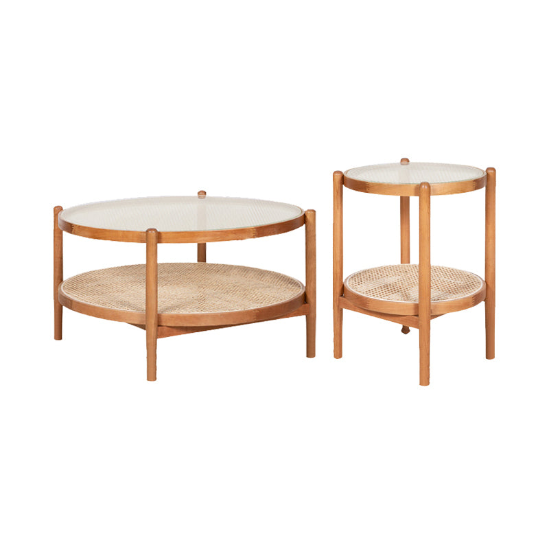 Tropical Cocktail Table Solid Wood Storage Round Coffee Cocktail Table