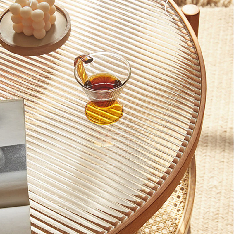 Tropical Cocktail Table Solid Wood Storage Round Coffee Cocktail Table
