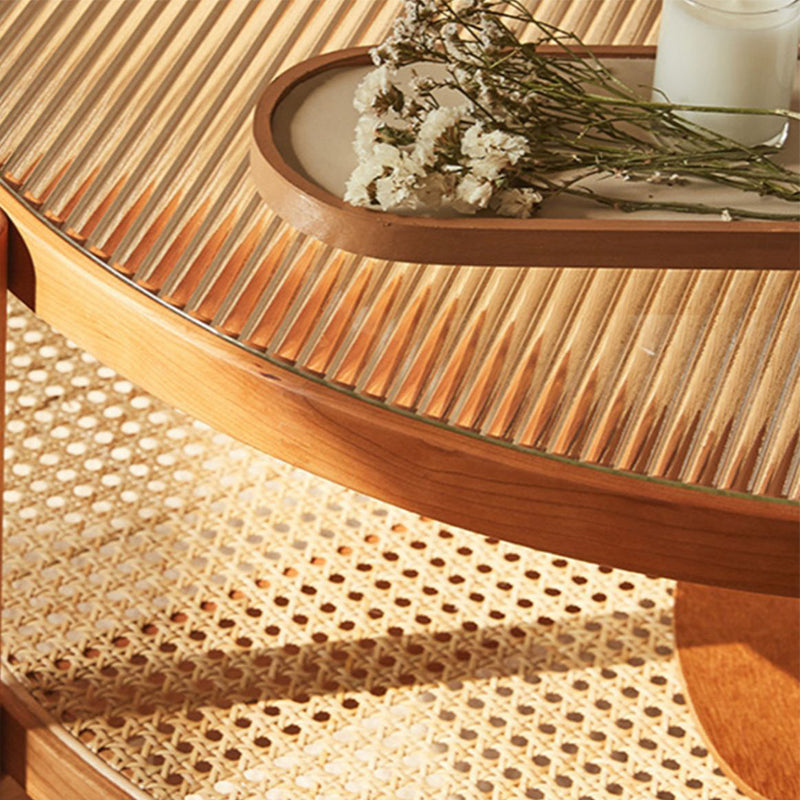 Tropical Cocktail Table Solid Wood Storage Round Coffee Cocktail Table