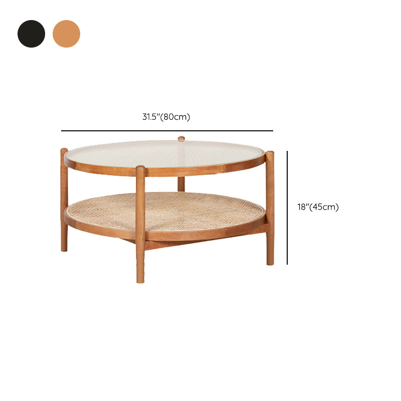Tropical Cocktail Table Solid Wood Storage Round Coffee Cocktail Table