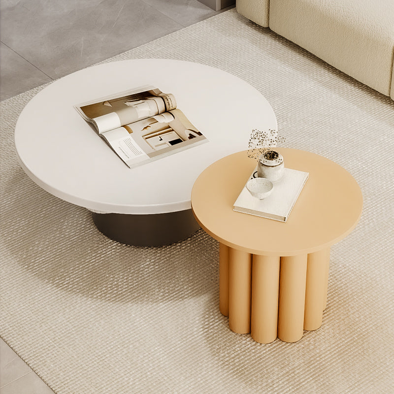 Contemporary Cocktail Table Round Pedestal Wood Coffee Cocktail Table