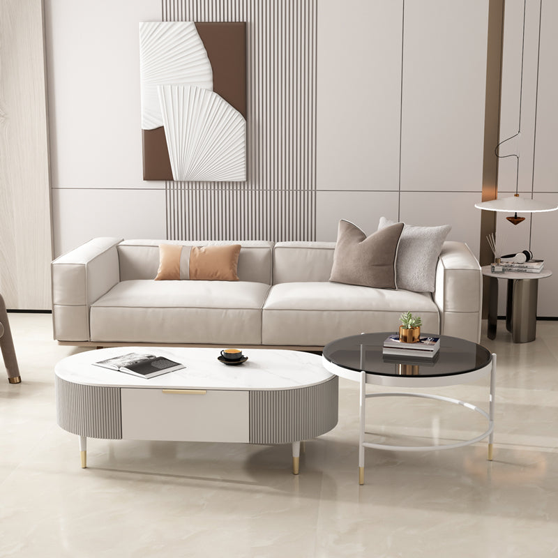 Glam Cocktail Table White 4 Legs Storage Coffee Cocktail Table
