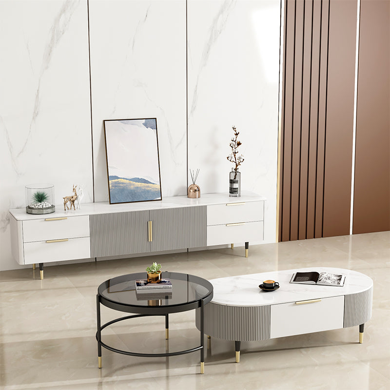 Glam Cocktail Table White 4 Legs Storage Coffee Cocktail Table