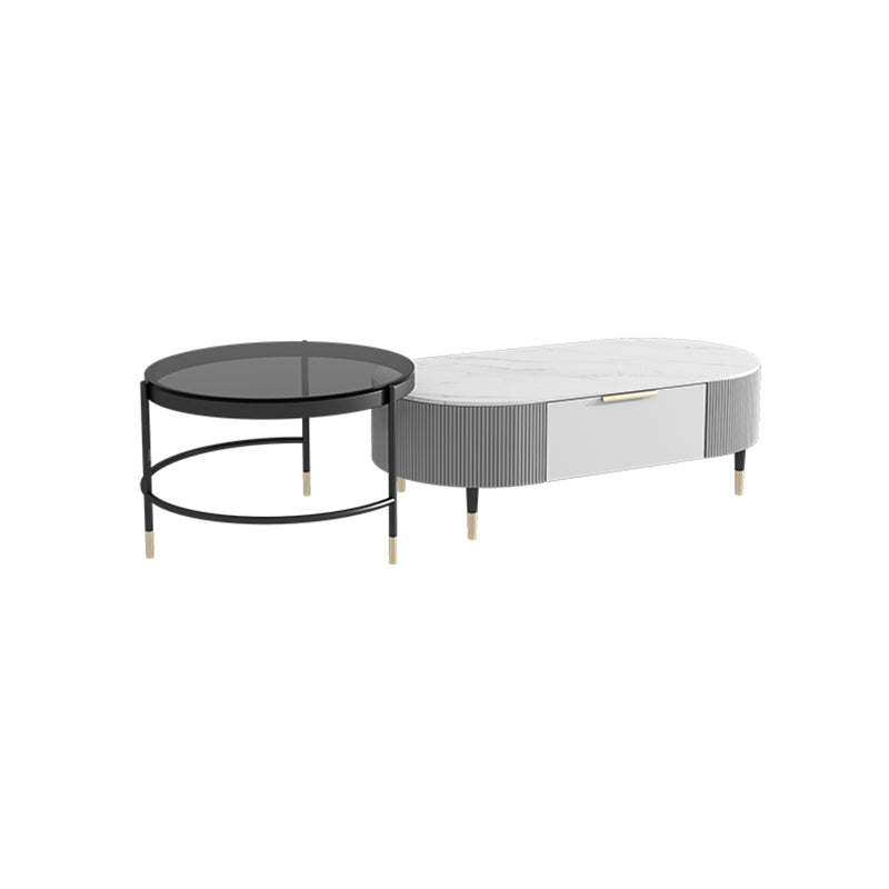 Glam Cocktail Table White 4 Legs Storage Coffee Cocktail Table