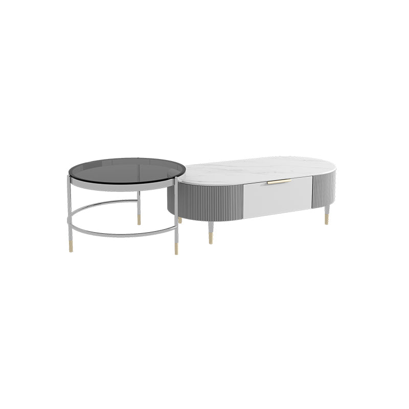Glam Cocktail Table White 4 Legs Storage Coffee Cocktail Table