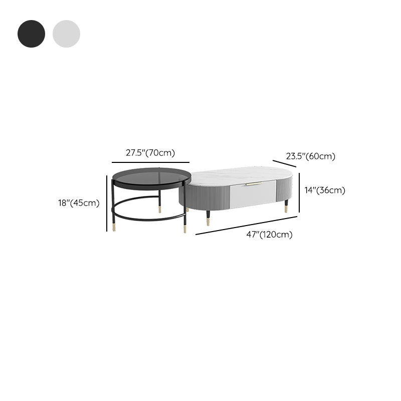 Glam Cocktail Table White 4 Legs Storage Coffee Cocktail Table