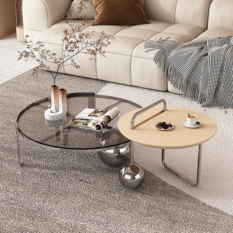 Contemporary Cocktail Table Glass Round Coffee Cocktail Table