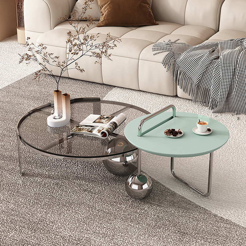 Contemporary Cocktail Table Glass Round Coffee Cocktail Table