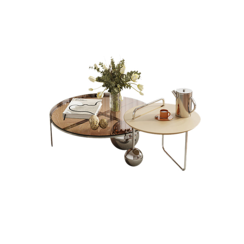 Contemporary Cocktail Table Glass Round Coffee Cocktail Table