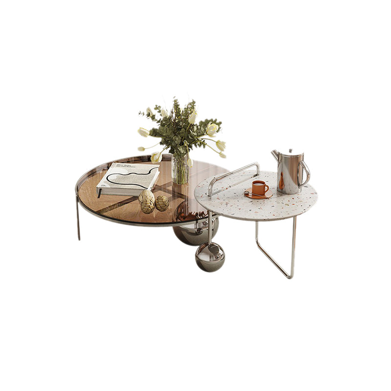 Contemporary Cocktail Table Glass Round Coffee Cocktail Table