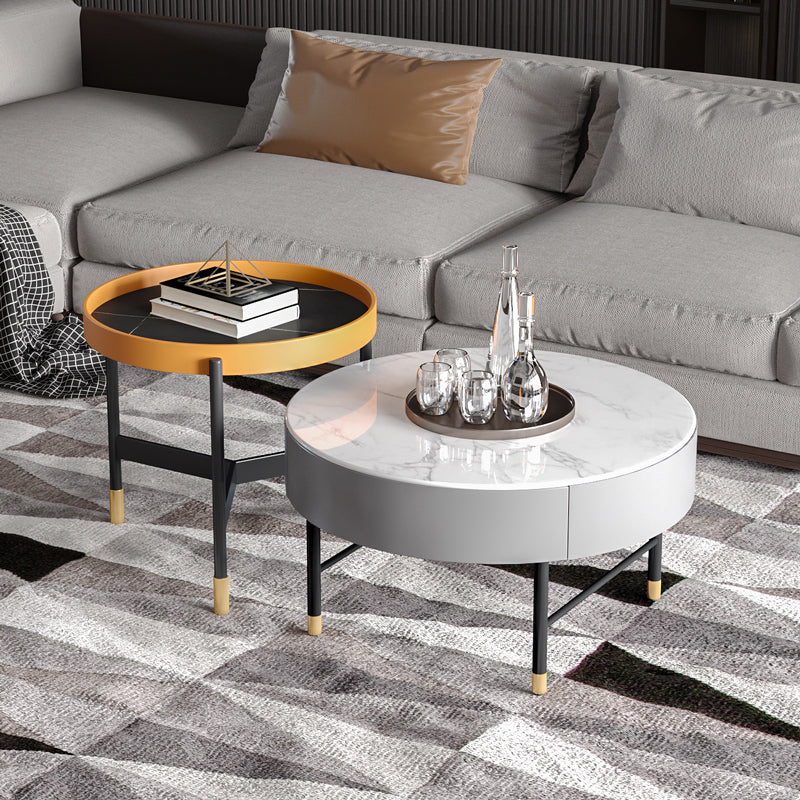 Glam Cocktail Table Round Stone 4 Legs Gold Coffee Cocktail Table