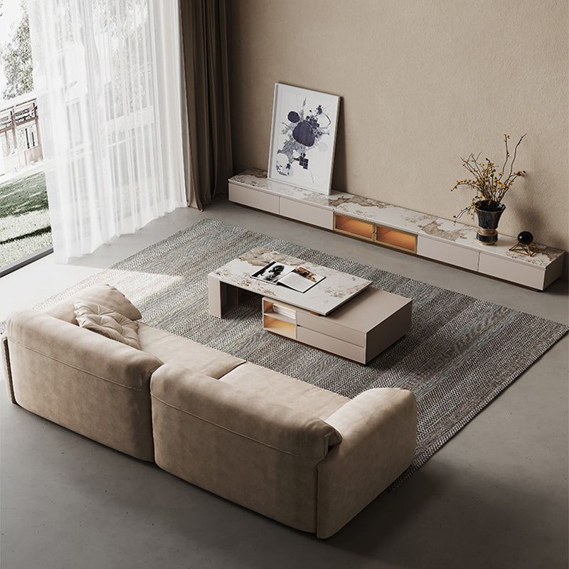 Glam Coffee Table Rectangle Stone Single Cocktail Table with Storage Drawers