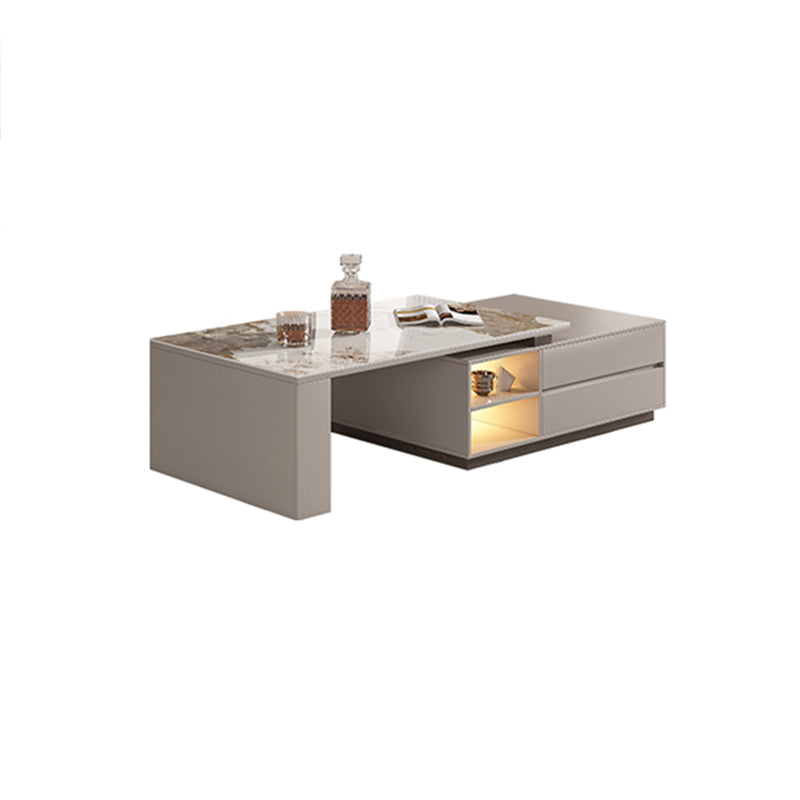 Glam Coffee Table Rectangle Stone Single Cocktail Table with Storage Drawers