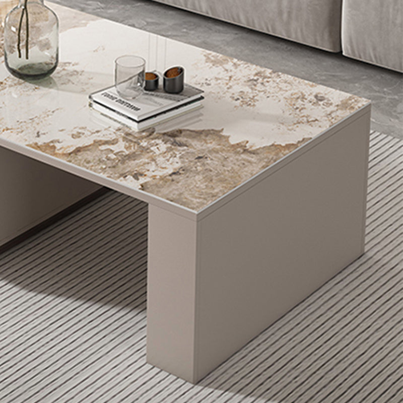 Glam Coffee Table Rectangle Stone Single Cocktail Table with Storage Drawers