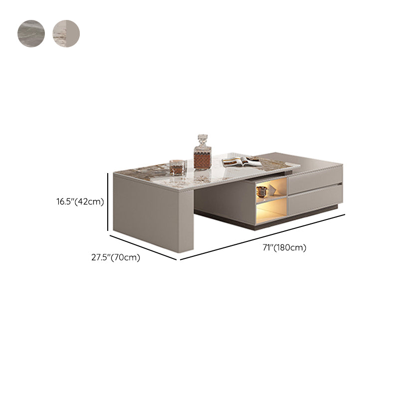 Glam Coffee Table Rectangle Stone Single Cocktail Table with Storage Drawers