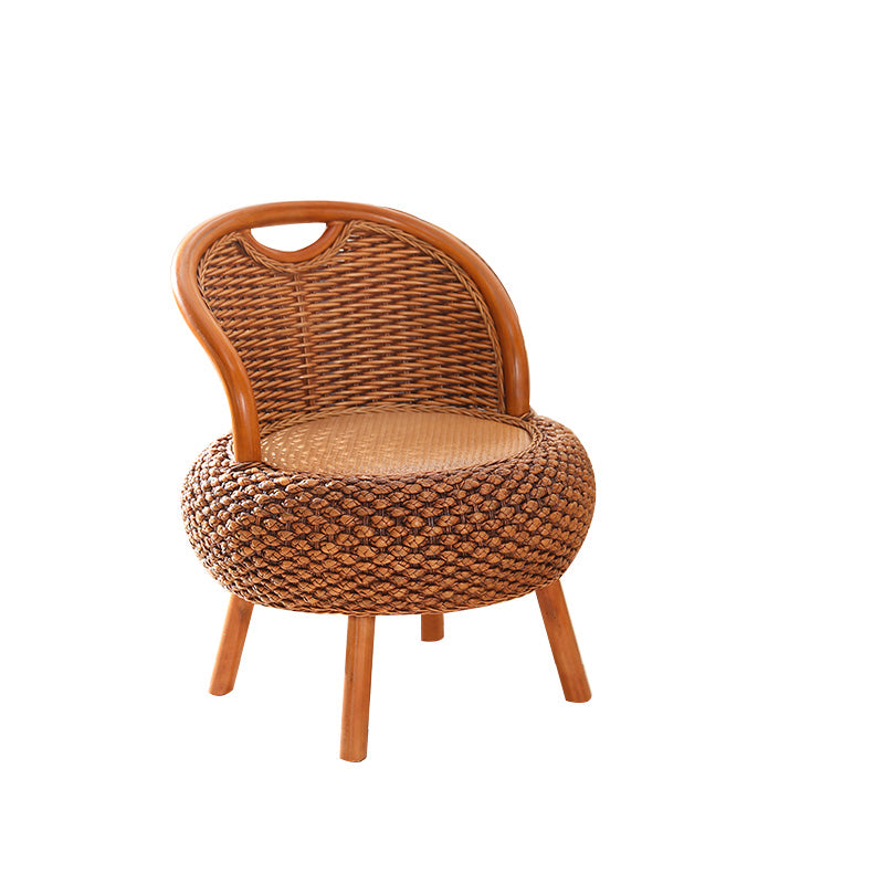 Tropical Armless Patio Dining Chair Natural Rattan Open Back