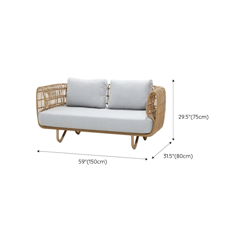 Tropical Rattan Patio Sofa Rust Resistant Outdoor Patio Sofa with Cushion