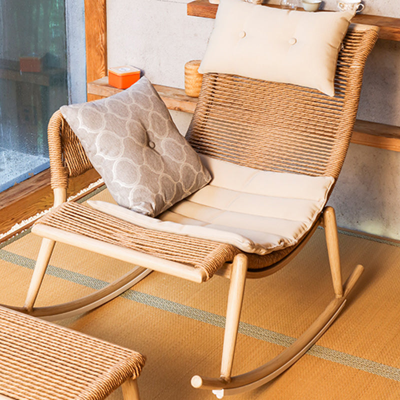 Contemporary Outdoor Patio Sofa Wicker/Rattan Khaki Fabric Cushion UV Resistant
