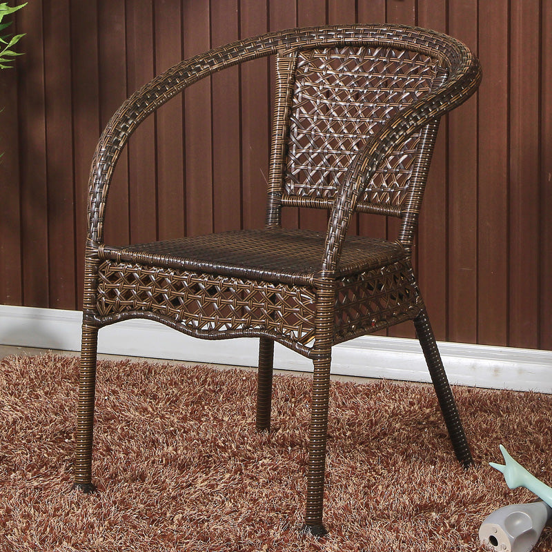 20" Wide Tropical Rattan Black Open Back Dining Side Chair with Arm