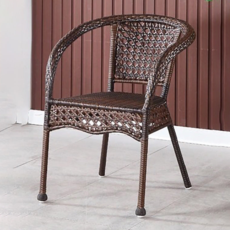 20" Wide Tropical Rattan Black Open Back Dining Side Chair with Arm