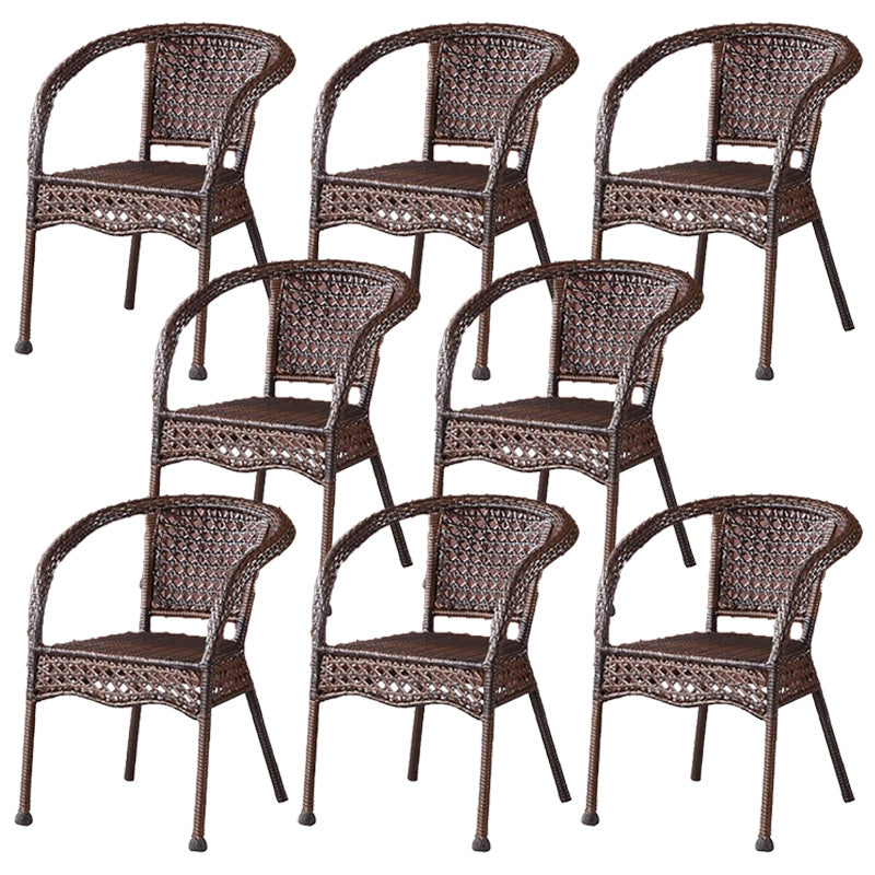 20" Wide Tropical Rattan Black Open Back Dining Side Chair with Arm