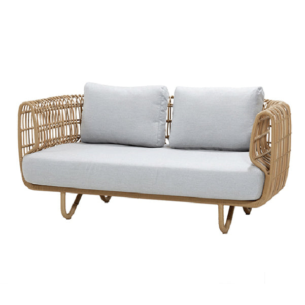 Minimalistic Rattan Patio Sofa Rust Resistant Outdoor Patio Sofa with Cushion