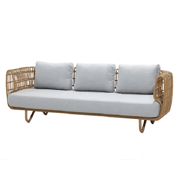 Minimalistic Rattan Patio Sofa Rust Resistant Outdoor Patio Sofa with Cushion