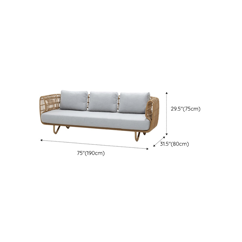 Minimalistic Rattan Patio Sofa Rust Resistant Outdoor Patio Sofa with Cushion