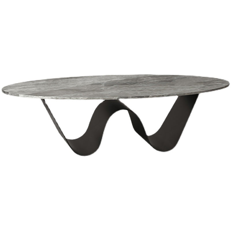 Metal Abstract Base Cocktail Table Glam Oval Slate Top Coffee Table