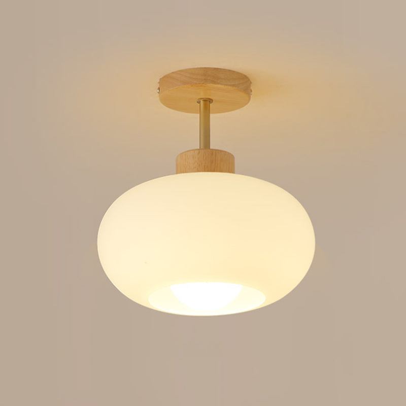 Drum Shape Glass Flush Light Modern Style 1 Light Flush Mount Ceiling Light