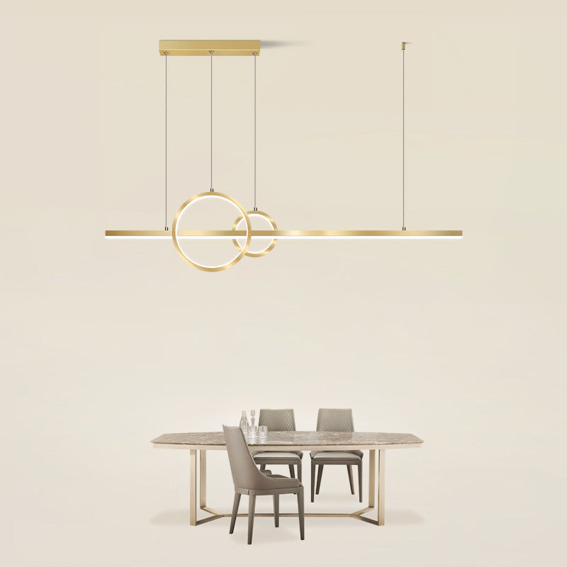 Post Modern LED Kitchen Island Fixture in Gold Linear Ceiling Pendant Lighting