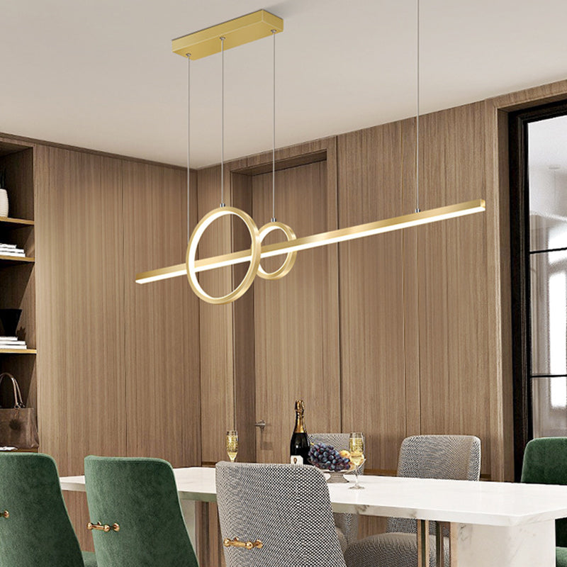 Post Modern LED Kitchen Island Fixture in Gold Linear Ceiling Pendant Lighting