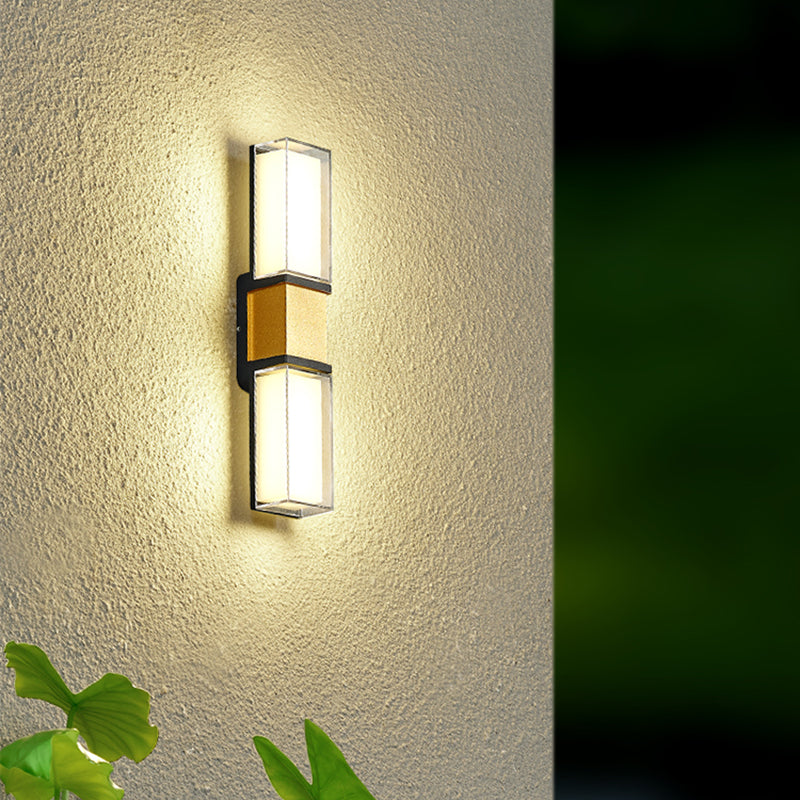 Modern Metal Wall Sconce Rectangle Shape Wall Lamp with Acrylic Shade for Courtyard