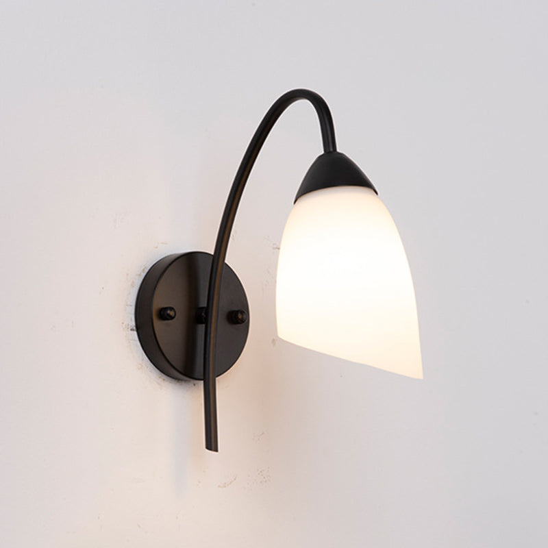 Black Metal Wall Light Modernism White Shaded Lighting for Foyer