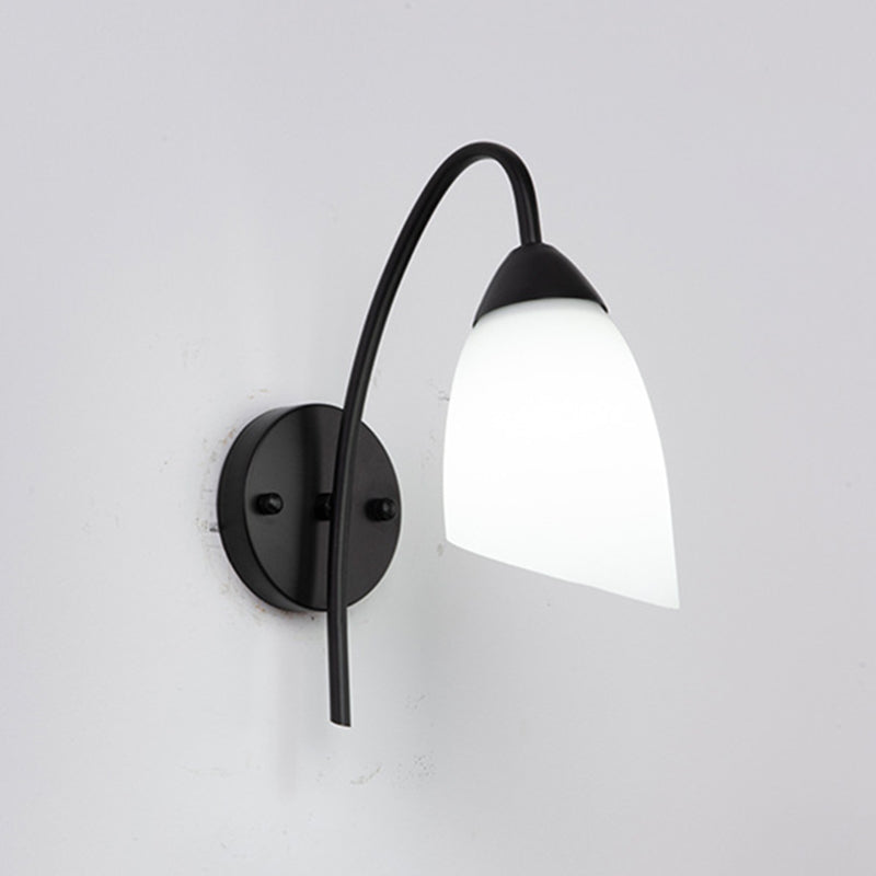 Black Metal Wall Light Modernism White Shaded Lighting for Foyer