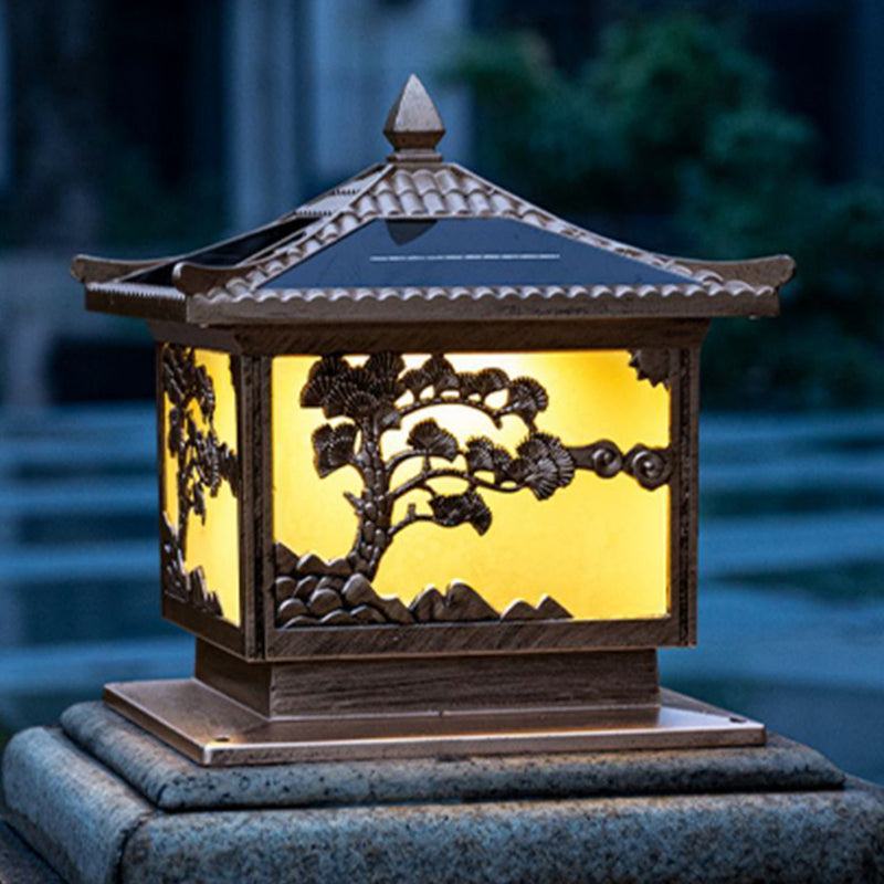 Modern Metallic Pillar Lamp Creative LED Solar Lighting Fixture for Garden