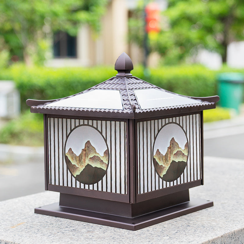 Modern Metallic Pillar Lamp Minimalist LED Solar Lighting Fixture for Garden