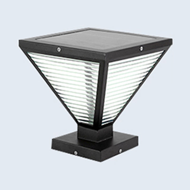 Geometric Shape Metal Outdoor Light Modern Style 1 Light Solar Pillar Lights in Black