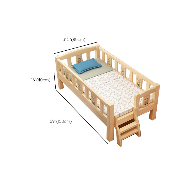 Traditional Style Solid Wood Nursery Bed with Mattress and Guardrail