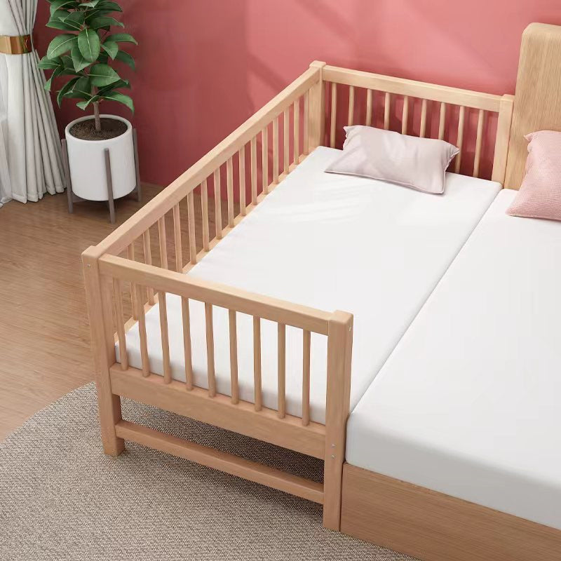 Glam Style Beech Wood Nursery Bed in Nature with Guardrail for Bedroom