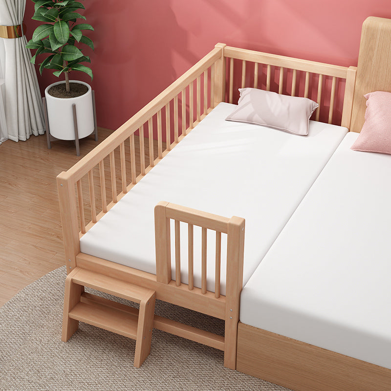 Glam Style Beech Wood Nursery Bed in Nature with Guardrail for Bedroom