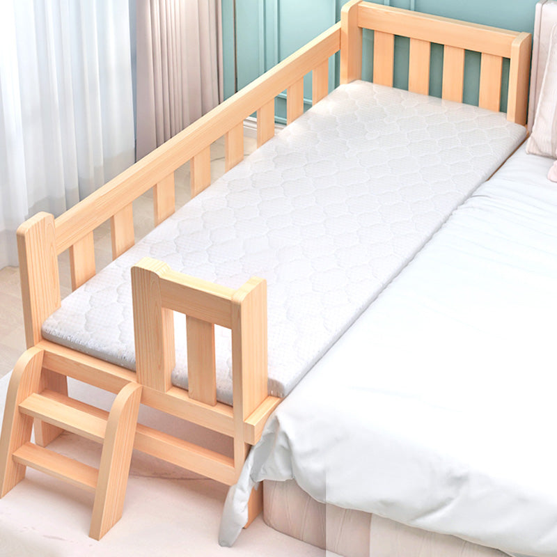 Washed Natural Wood Baby Crib Modern Nursery Crib with Guardrail